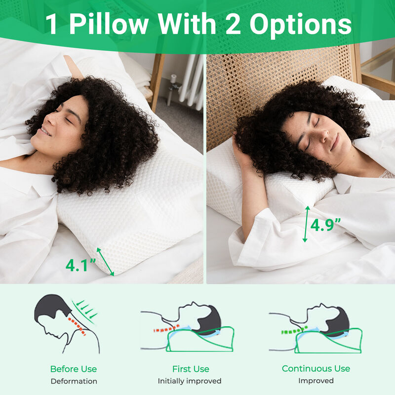 Elviros Cervical Memory Foam Pillows for Neck and Shoulder Pain, Neck Pillow for Sleeping, Side Sleeper Pillows for Adults, Ergonomic Orthopedic Sleeping for Back and Stomach Sleepers (Medium Firm)