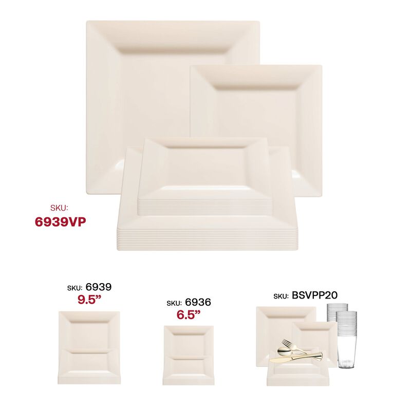 Ivory Square Plastic Plates Dinnerware Value Set (40 Sets) image number 6