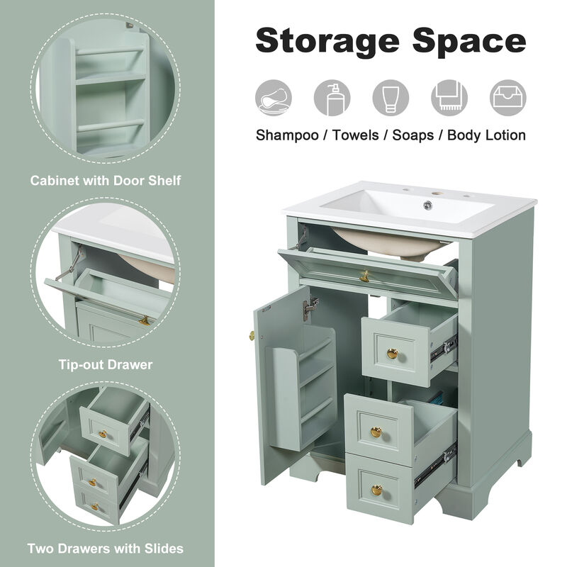 Merax Compact Bathroom Storage Vanity with Left Door Rack Cabinet & 2 Right Drawers image number 6