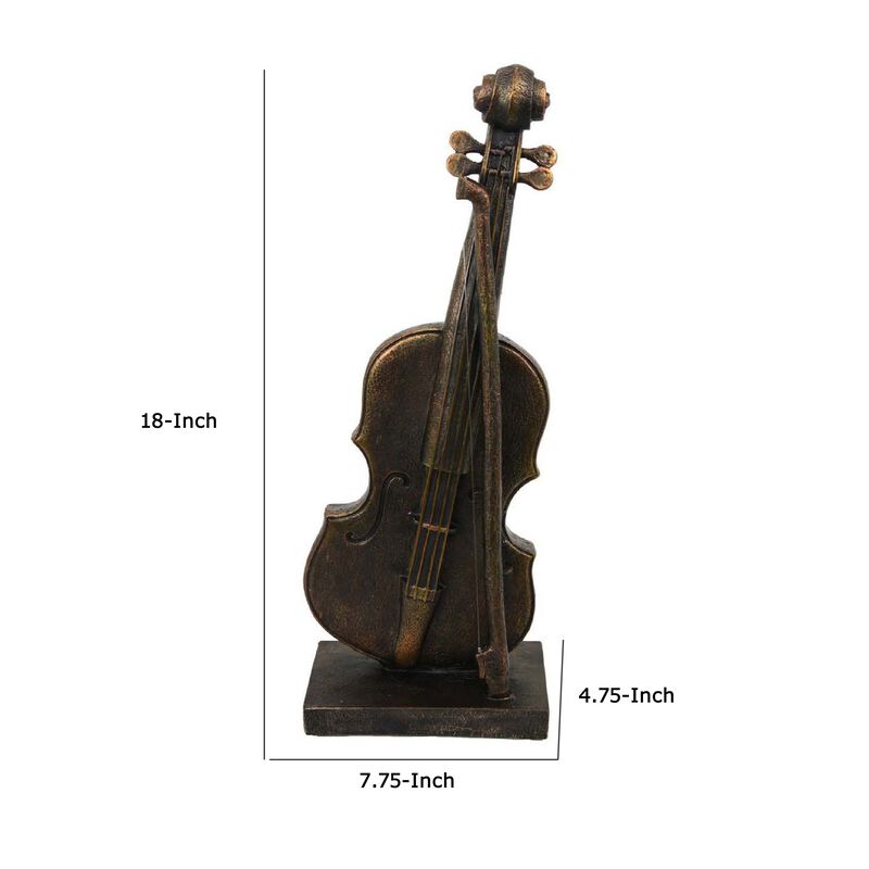 Violin Tabletop Decor, Dark Bronze Resin, Rectangular Base, 18 Inch
