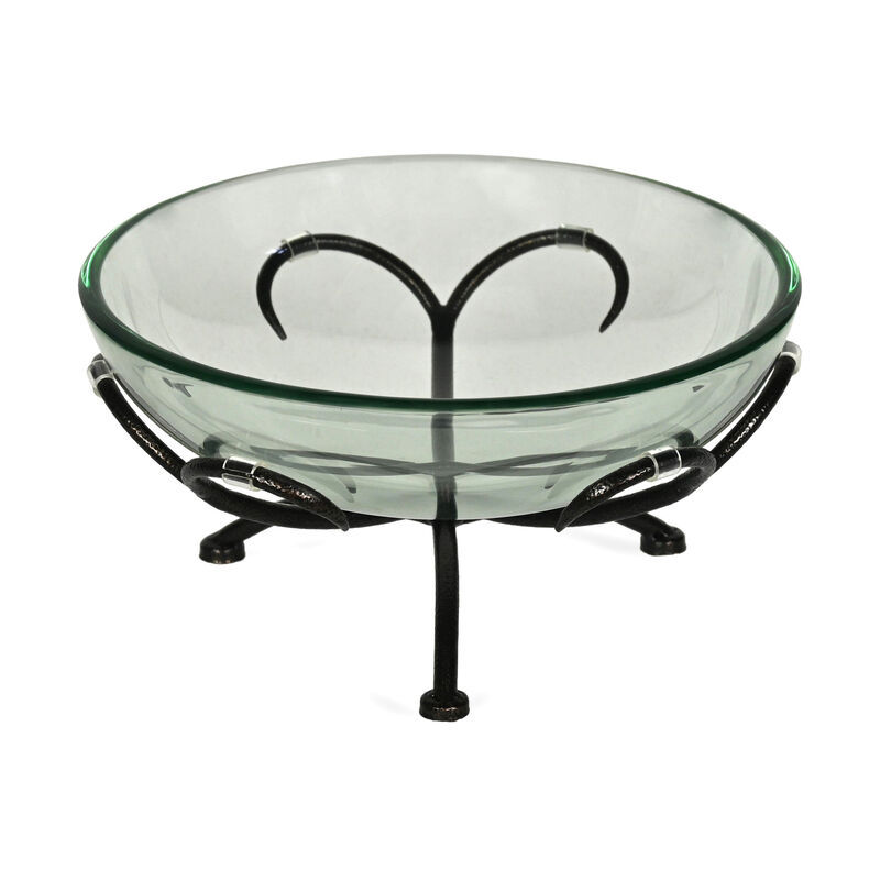 HomeRoots 13" Clear And Black Glass And Metal Round Decorative Bowl With Stand image number 2