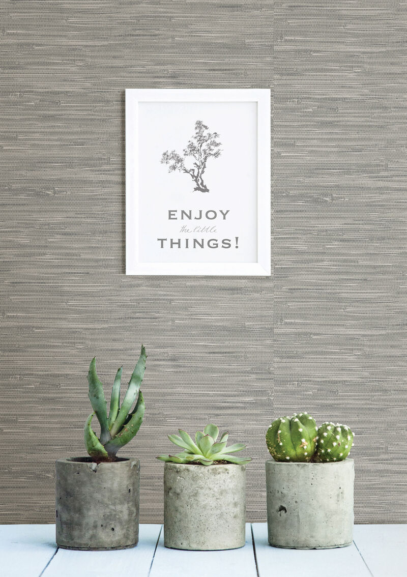 Tibetan Grasscloth Grey Natural Peel & Stick Wallpaper image number 5