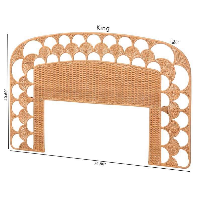 bali & pari Felician Natural Rattan Standalone Headboard - Handwoven Wicker Panel Headboard with Scalloped Fan Motif, Queen image number 7