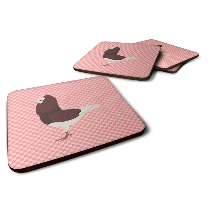 Caroline's Treasures Capuchin Red Pigeon Pink Check Decorative coasters, 3.5, Multicolor