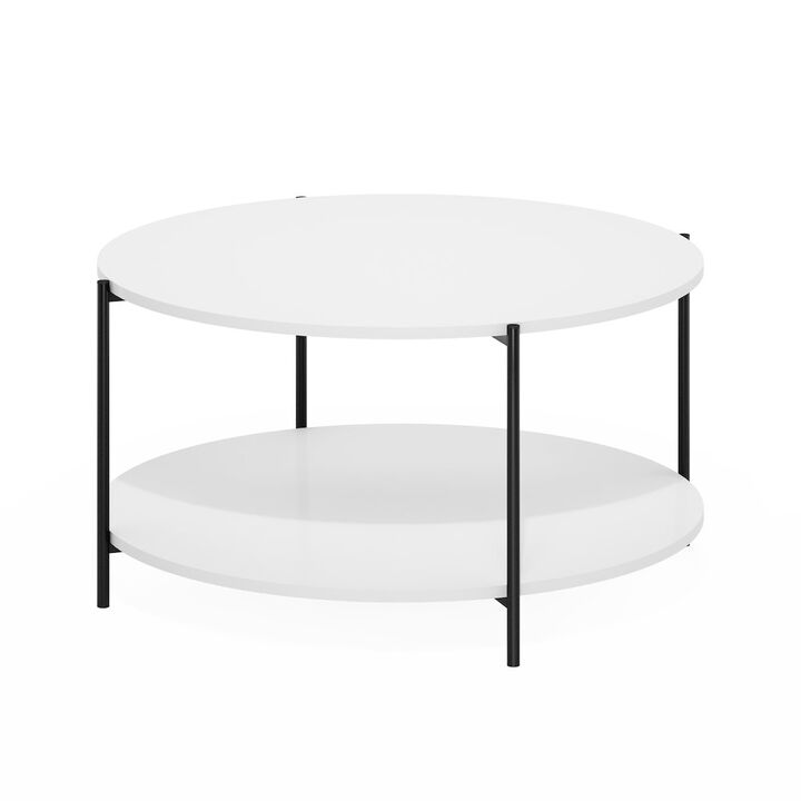 Besi 2-Tier Modern Round Coffee Table Table with Sturdy Metal Legs, White/Black