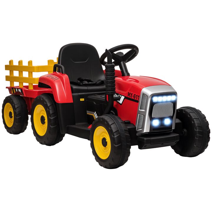 BreeBe 12V Electric Ride on Tractor with Trailer, 25W Dual Motors