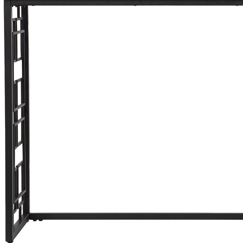 HomeRoots 42" White and Black Glass and Metal Sled Console Table image number 4