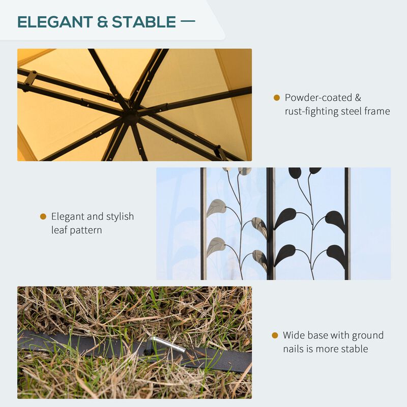 Beige Garden Shelter: 10x10 Steel Frame Gazebo with 2-Tier Roof & Mesh Walls