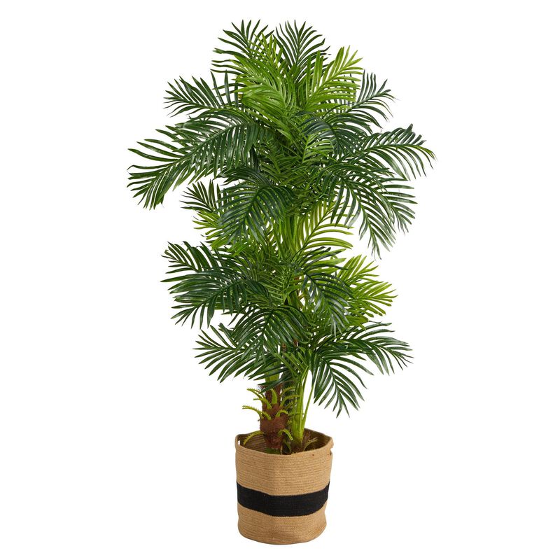 Nearly Natural 6-ft Hawaii Palm Tree w/30 Branches in Natural Cotton Planter