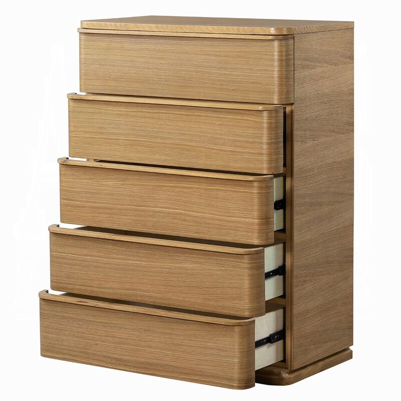 Sery Tall Dresser Chest, 5 Drawers, Minimalist Lip Handles, Oak Brown Wood image number 5