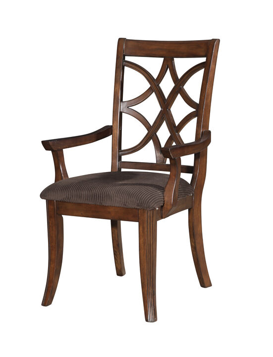 HomeRoots Set of Two Brown Upholstered Microfiber And Solid Wood Open Back Dining Arm Chairs