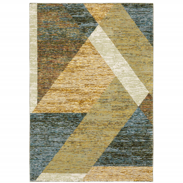 3 X 5 gold Blue green Rust Beige Purple And Teal geometric Power Loom Stain Resistant Area Rug