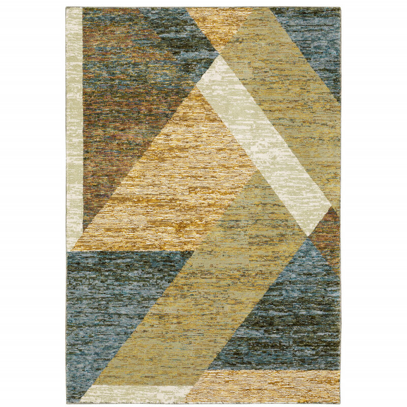 3 X 5 gold Blue green Rust Beige Purple And Teal geometric Power Loom Stain Resistant Area Rug image number 0
