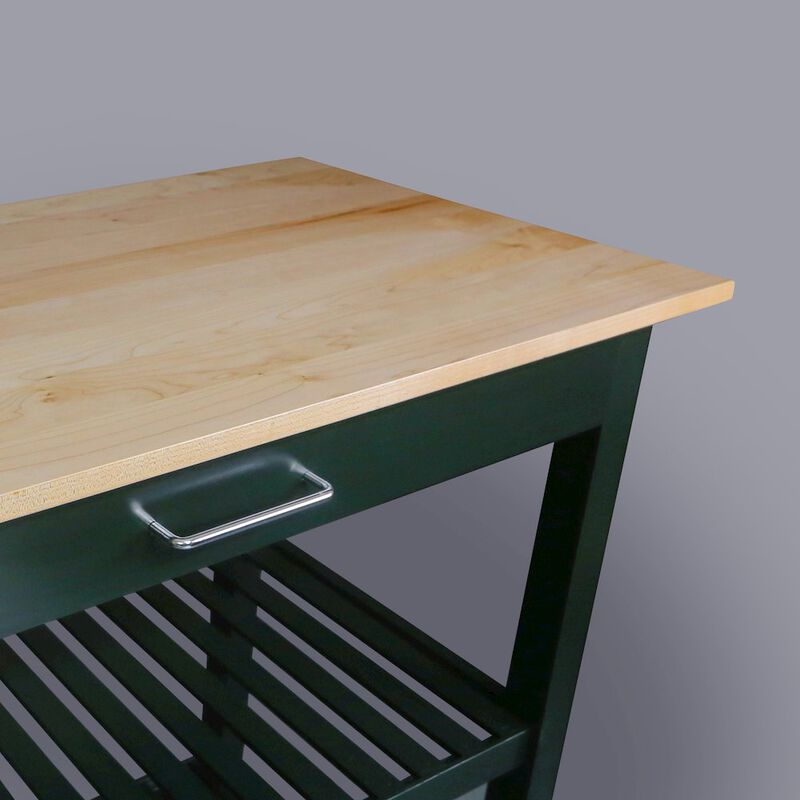 Casual Home Kitchen Island with Solid American Hardwood Top, Hunter Green