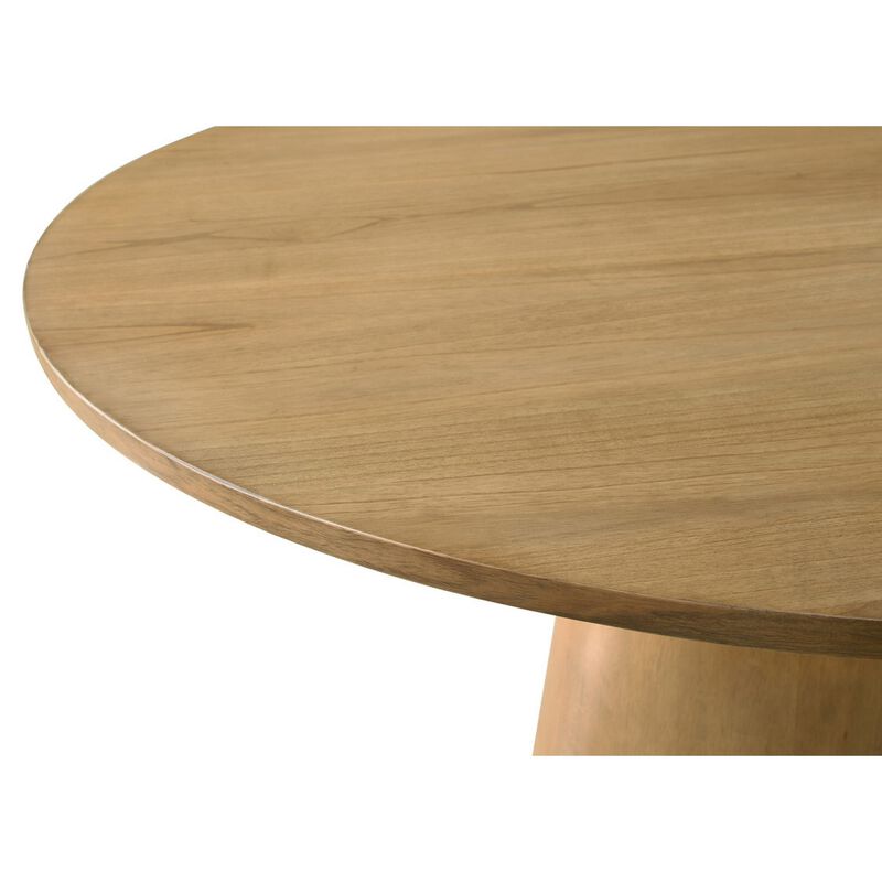 Yuvi 47 Inch Dining Table, Round Tabletop, Pedestal Base, Brown Finish image number 2