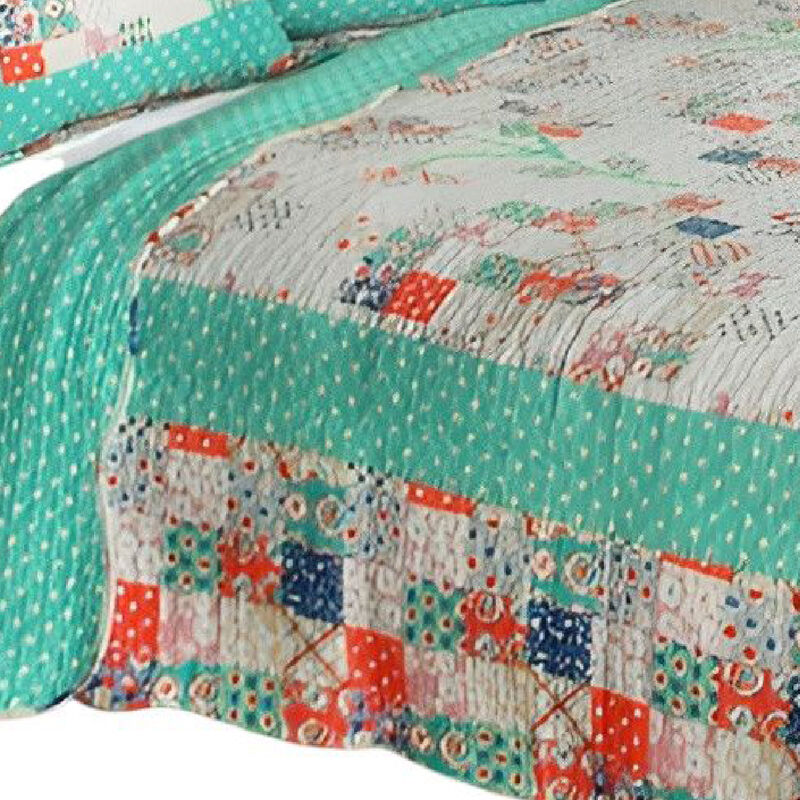 Start My Youth 3PC Cotton Quilted Printed Quilt Set Queen Size Cozy Bedding image number 2