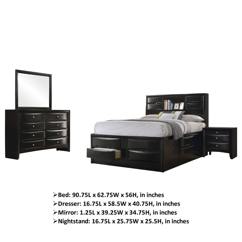 Ica 4pc Queen Bedroom Set with Storage Headboard and Footboard, Black