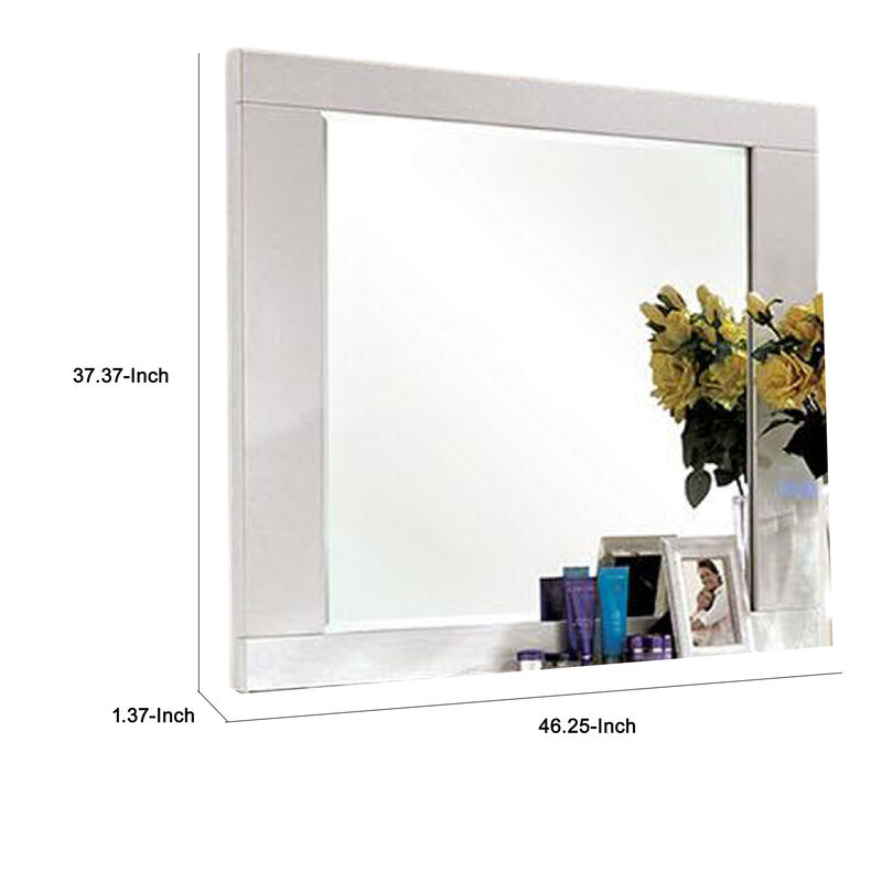 Gely Dresser Mirror, 46 Inch Glossy White Lacquer, Solid Wood Frame