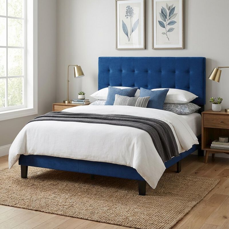 Blue Performance Velvet Headboard, Queen Tufted Design, Durable Upholstery image number 3