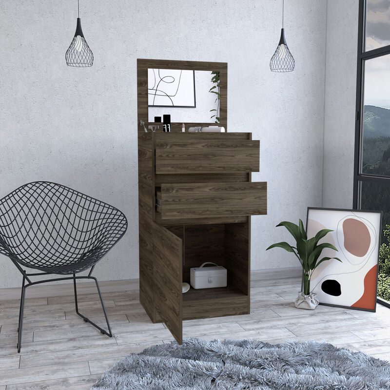 Kamelot Dresser With Jewelry Box, Single Door Cabinet, Mirror, Two Drawers -Dark Walnut