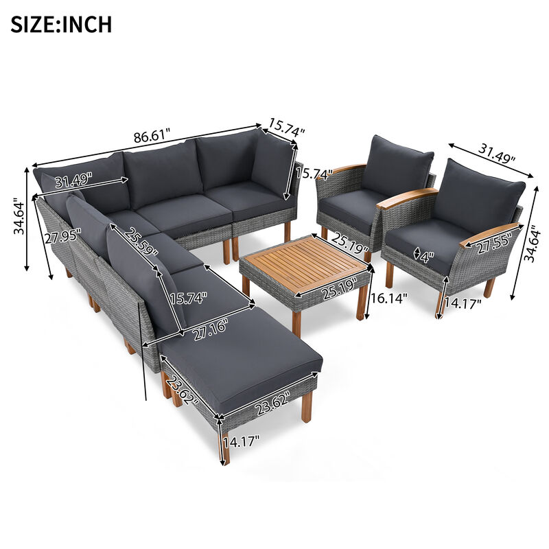 Whisen Patio Rattan Furniture Set, Outdoor Conversation Set with Coffee Table, Washable Cushion