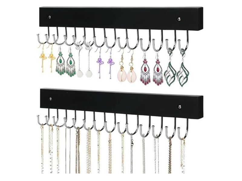 Necklace Holder Wall Mounted Jewelry Organizer - 2 Pack Wooden With 28 Hooks, Ha image number 0