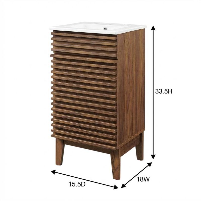 Walnut White 18-Inch Floor-Mount Bathroom Vanity Cabinet with Sink image number 2