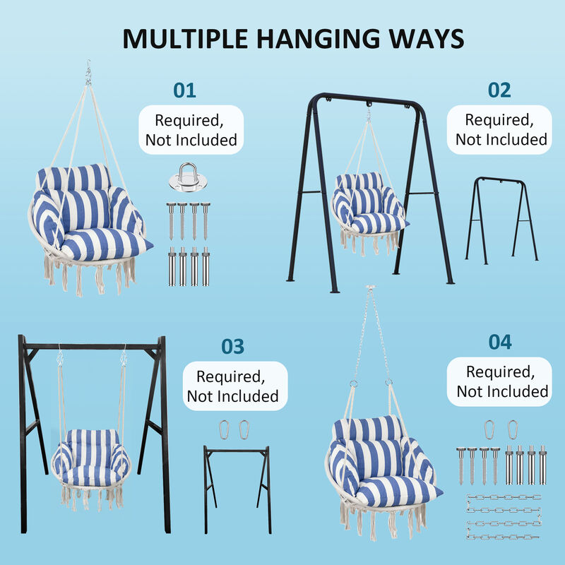 Hanging Swing Chair – Strong Rope Hammock Seat with Pillow for Indoor/Outdoor Relaxing