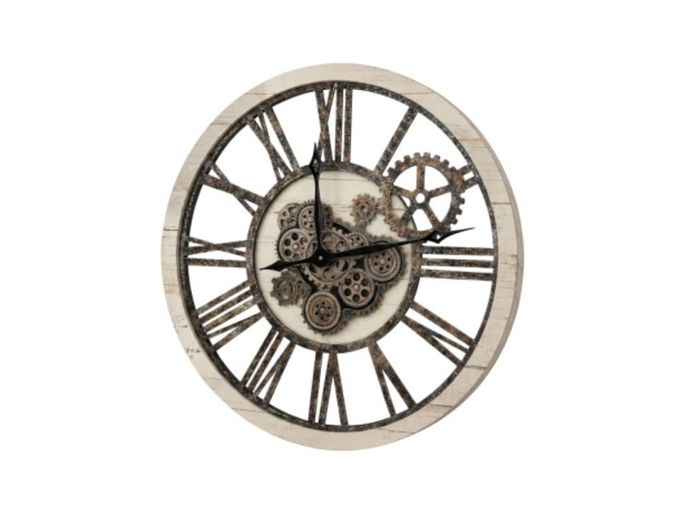Style Large Wall Clock 18 Inch Silver Gray Moving Gear Oversized Vintage Rustic