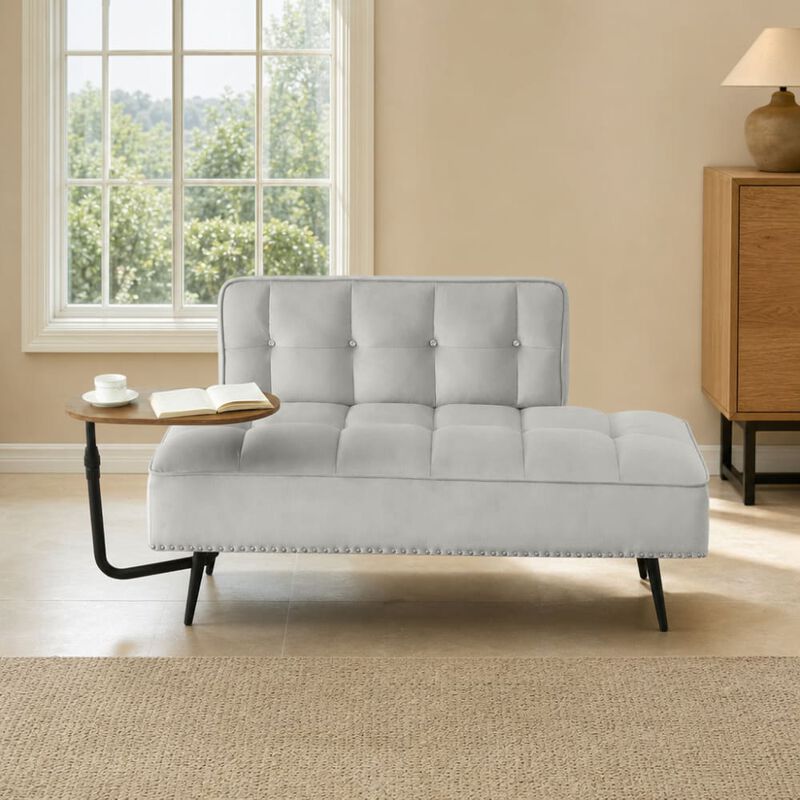 GOODSILO Modern Two-Seater Velvet Sofa with 360&deg; Rotating Side Table, Copper Nailhead Trim for Living Room image number 3
