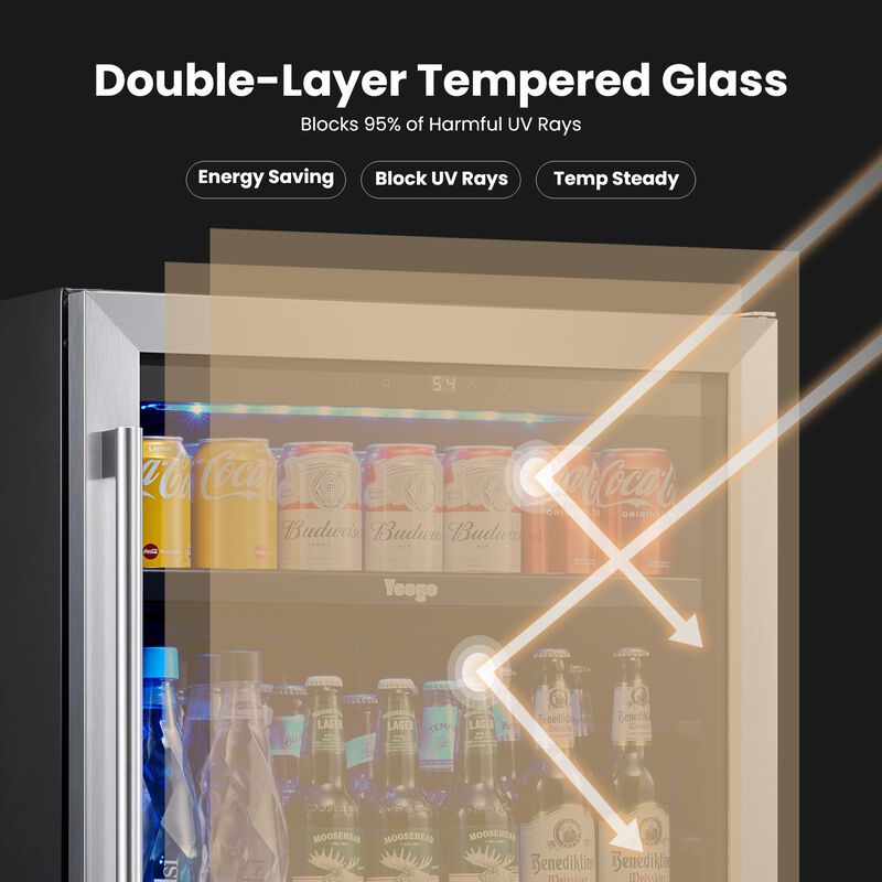Beverage Refrigerator Cooler - 24 inch 180 Cans Mini Fridge with Glass Door, 34-54 ℉ Built-in Beverage Fridge image number 4