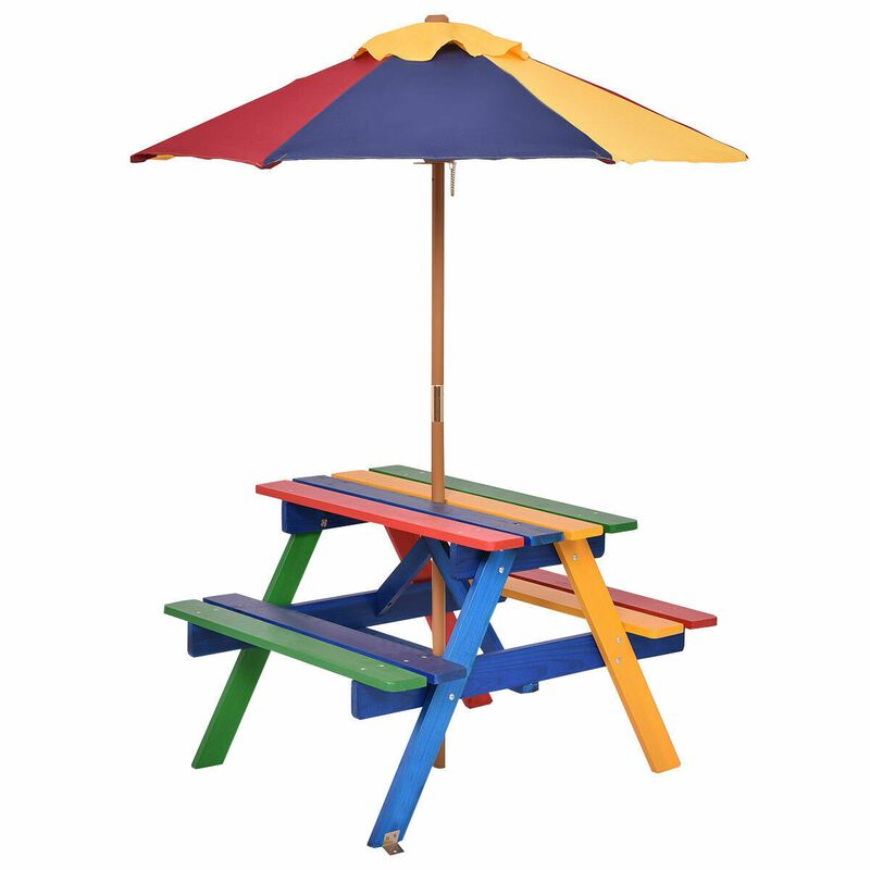 Outdoor 4-Seat Kid's Picnic Table Bench with Umbrella