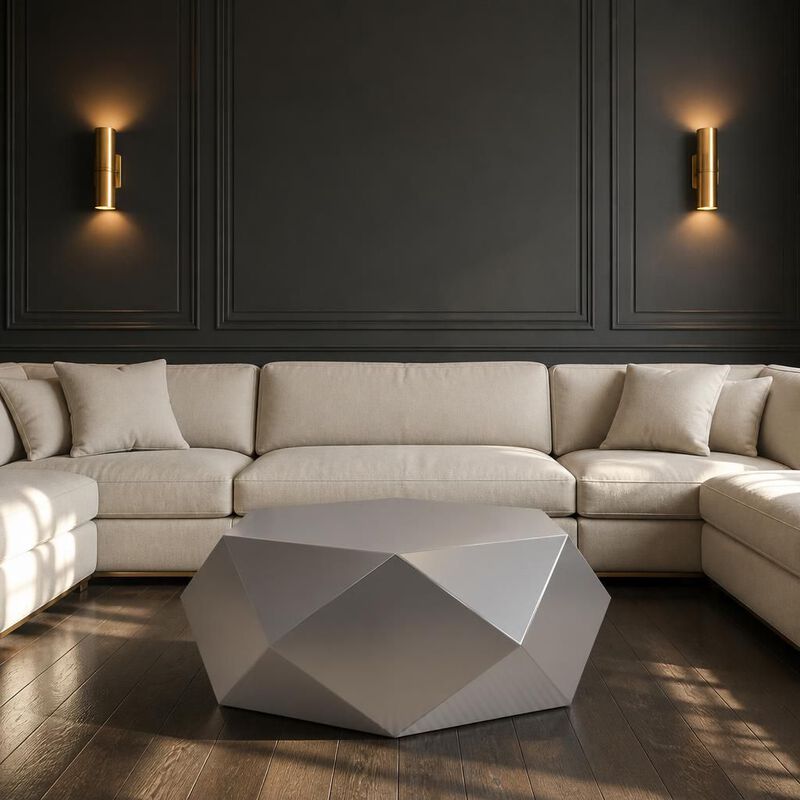 GOODSILO Modern Geometric Stainless Steel Coffee End Table, No Assembly Compact Accent Table for Living Room Bedroom Office and Balcony image number 2