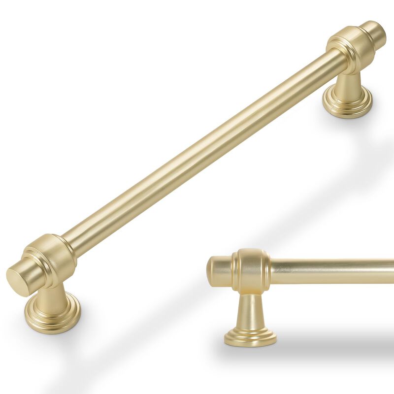 Amasideca 10 Pack Brushed Gold Cabinet Pulls 6-1/4 Inch(160 mm) Hole Centers Kitchen Cabinet Handles Zinc Alloy Gold Drawer Pull