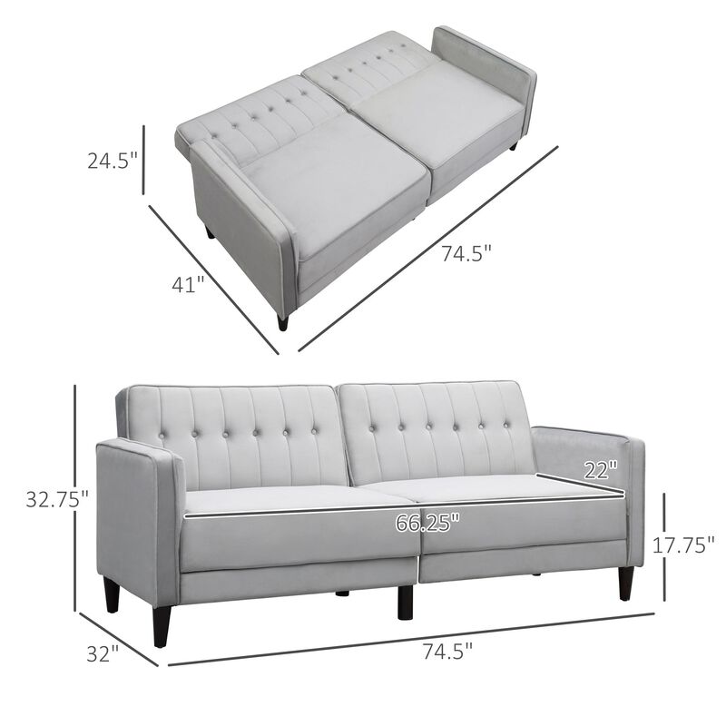 Convertible Sleeper Sofa, Futon Sofa Bed with Split Back Design Recline, Thick Padded Velvet-Touch Cushion s, Light Grey image number 3