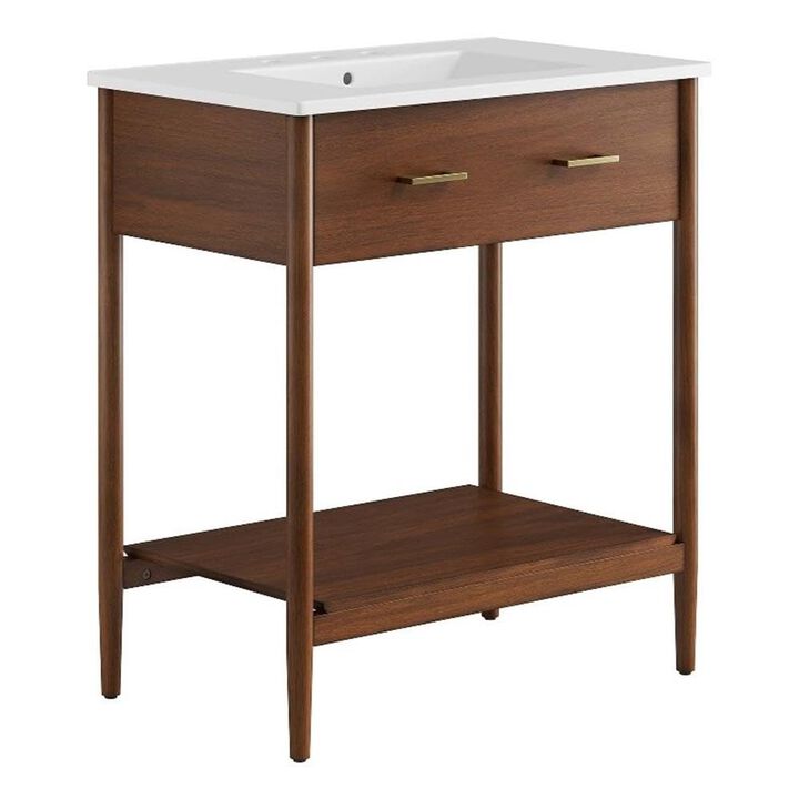Modway EEI-6662-WAL-WHI Zaire 30" Bathroom Vanity, Walnut White