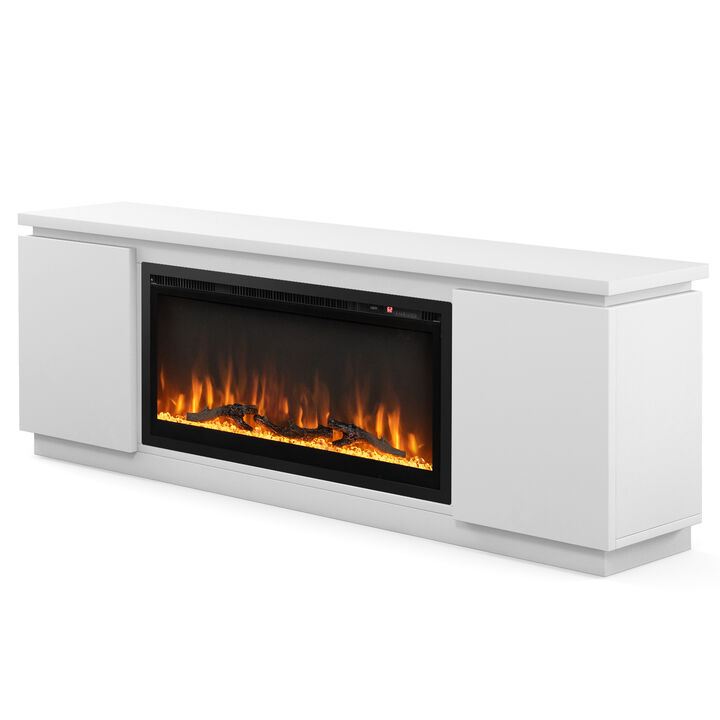 Large Fireplace TV Stand for 80 Inch TVs with 3 Adjustable Storage Shelves-White