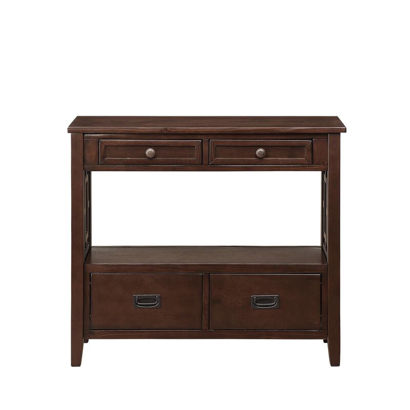 GOODSILO Farmhouse Pine Wood Console Table Entry Sofa Table with 4 Drawers and Storage Shelf image number 9