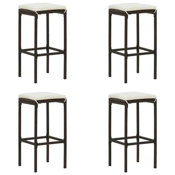 Bar Stool Set of 4 Brown with cream white cushion