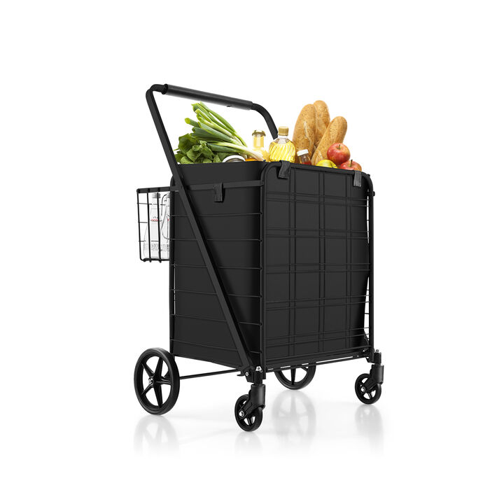 Folding Shopping Cart with Waterproof Liner Wheels and Basket