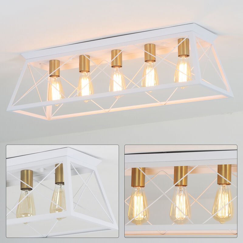 5-Light Flush Mount Lighting Rectangular Farmhouse Caged Low Ceiling Light image number 6