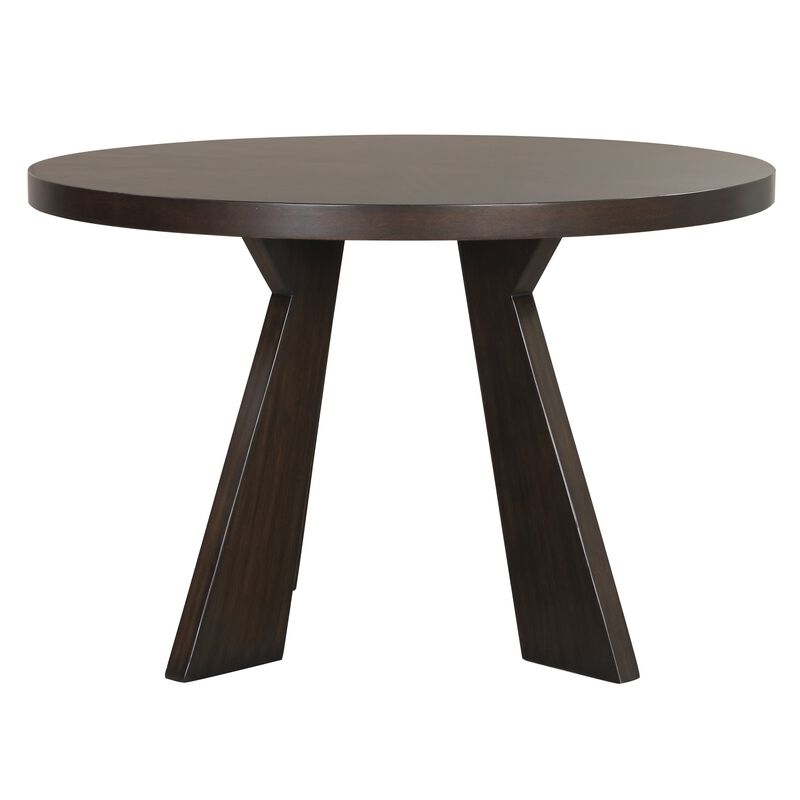 Kiana Dining Table, Modern Dark Brown Solid Rubberwood, Round 47 Inch - Benzara