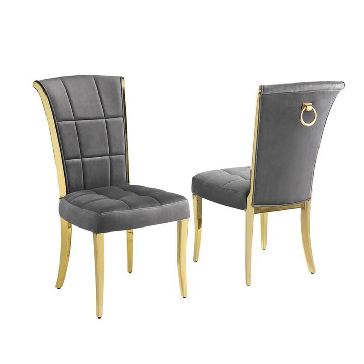 Best Quality Furniture Dark Grey Velvet Side Chairs With Gold Color Base (Set Of 2)