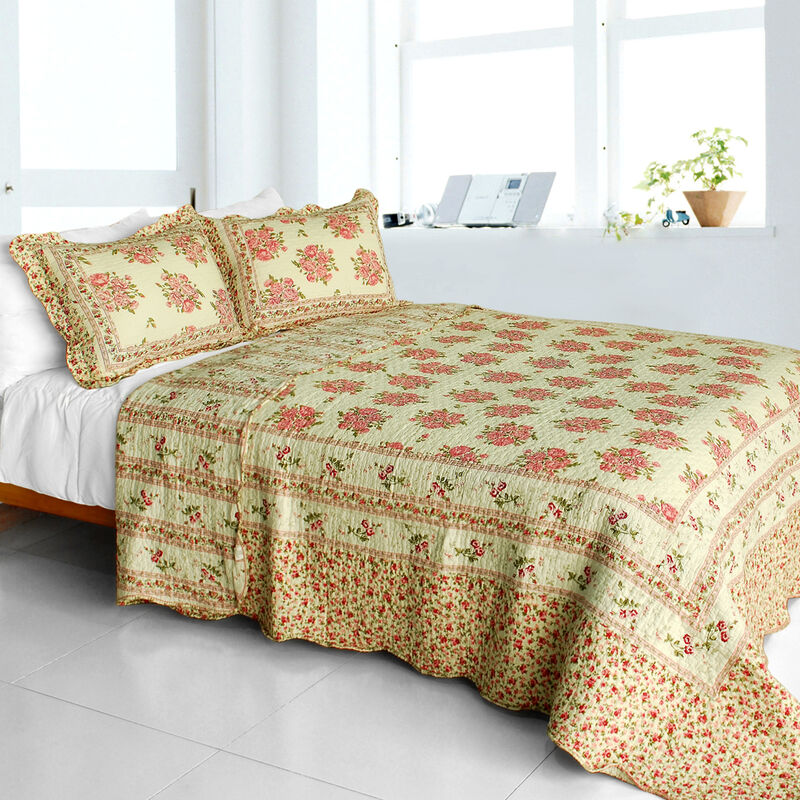 Foliflora 3PC Cotton Quilt Set Queen Vermicelli Quilted Printed Bedding image number 0