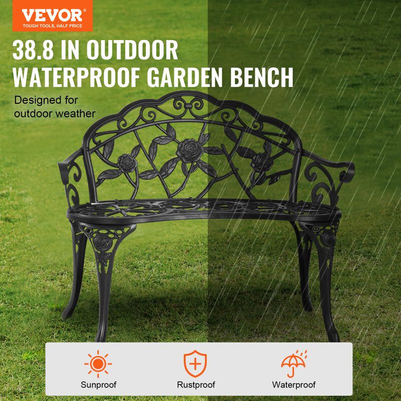 Patio Garden Bench, Metal Outdoor Bench with Backrest & Armrests for Porch Yard image number 6