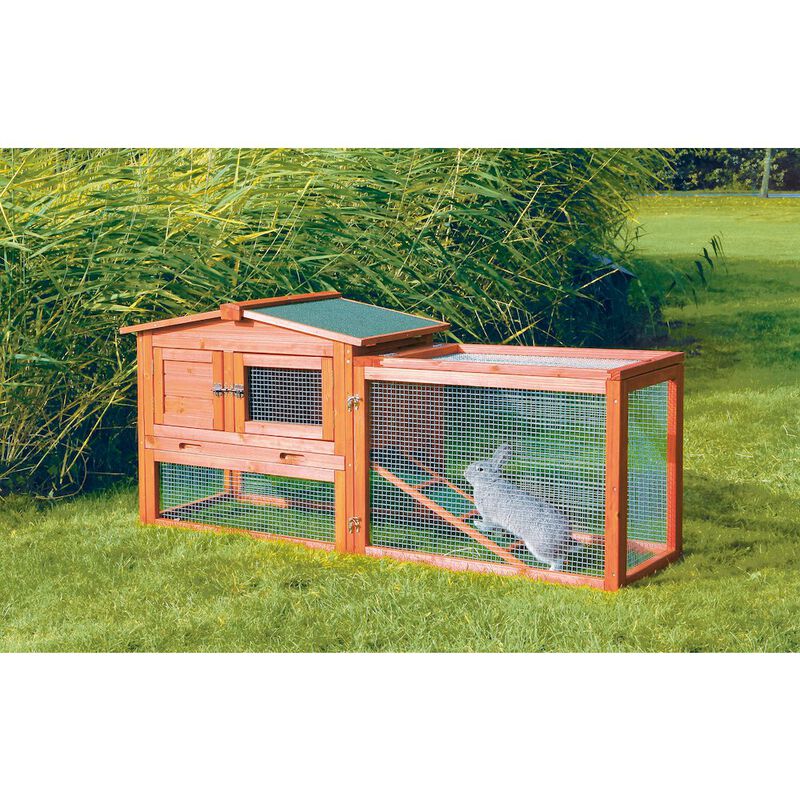 TRIXIE Weatherproof Outdoor 2-Story Wooden Small Animal Hutch, Run & Pull-Out Tray image number 1
