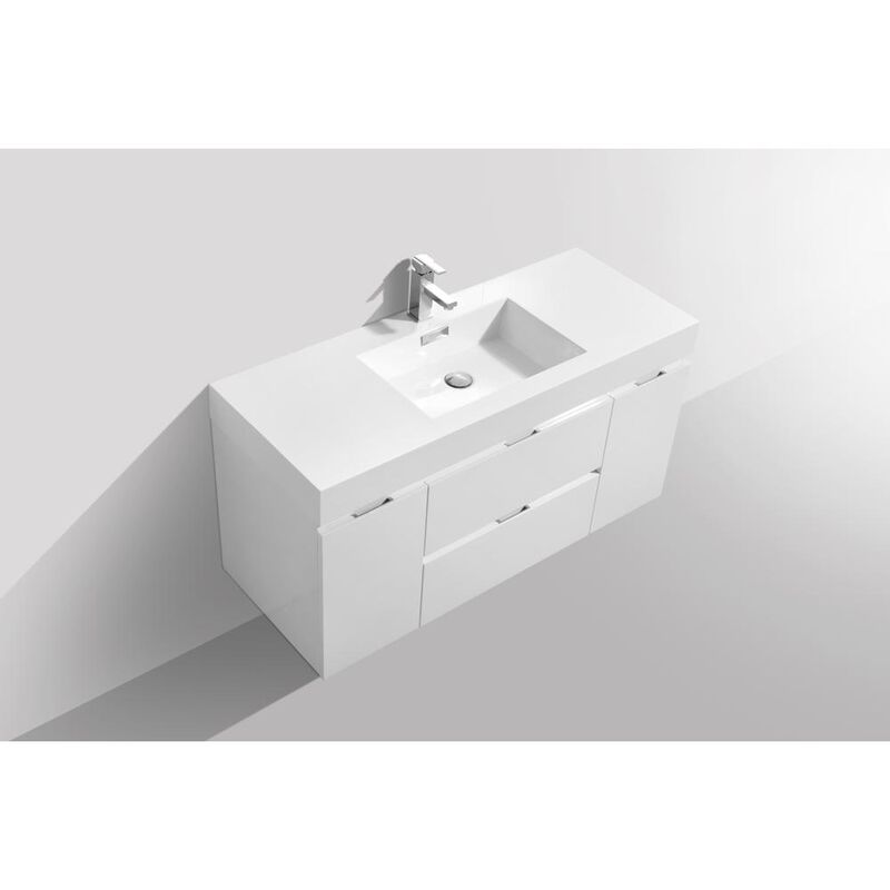 Kubebath Bliss 48 High Gloss White Wall Mount Modern Bathroom Vanity