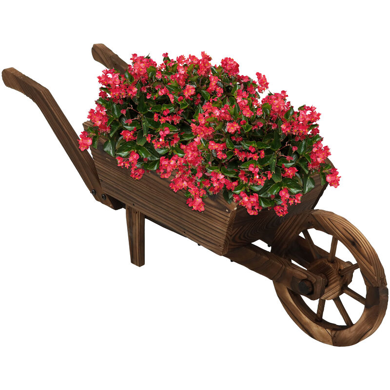 Sunnydaze Natural Wooden Fir Decorative Wheelbarrow Garden Planter