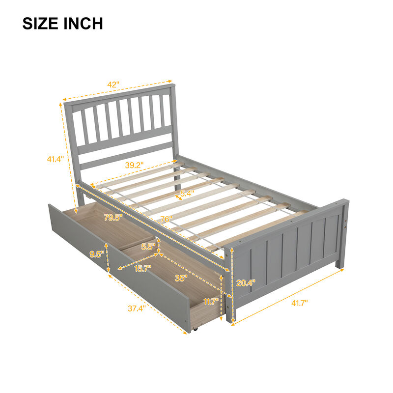 Whisen Elegant Design Twin Size Platform Bed with Two Drawers
