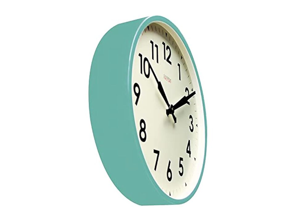 Station Metal Blue Turquoise White Wall Clock 18 Inch Silent Non Ticking